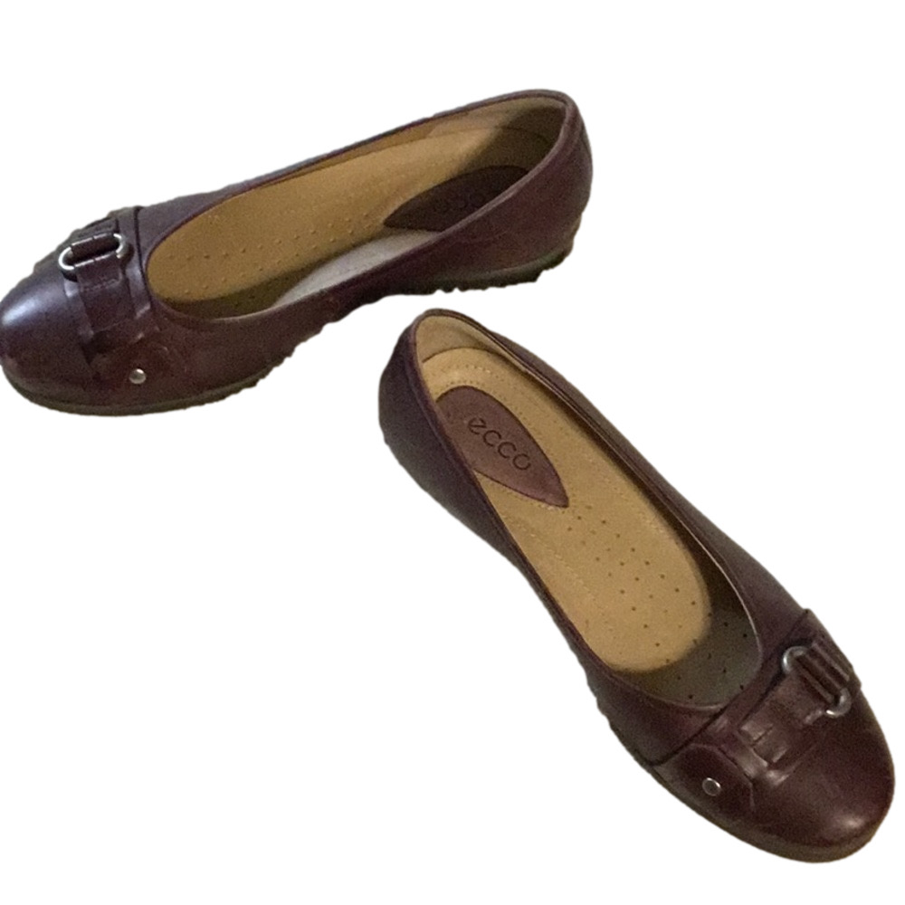 ECCO Burgundy Leather Buckle Flats Comfort Work Shoes 37 - Picture 2 of 16